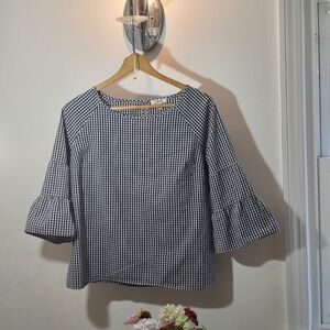 COMO BLU - Gingham Checkered Women's Top - Black and White